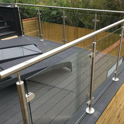 Glass balustrade with 316 stainless steel handrail installed