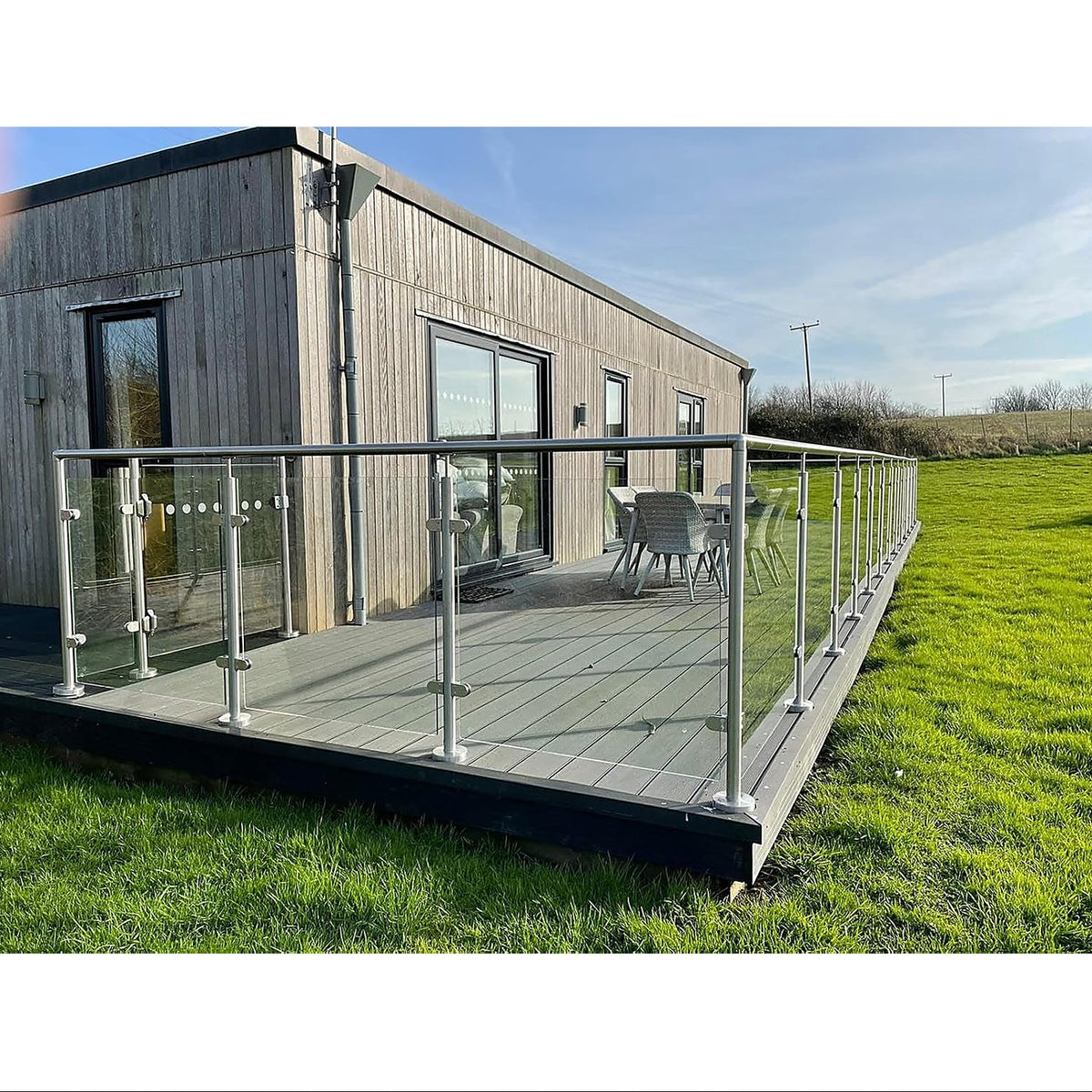 Glass Balustrade System with Handrail - 10mm Toughened Glass, 316 Posts and Rail