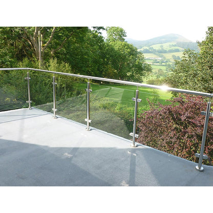 Glass balustrade with 316 stainless steel handrail installed