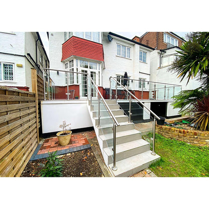 Glass balustrade with 316 stainless steel handrail installed