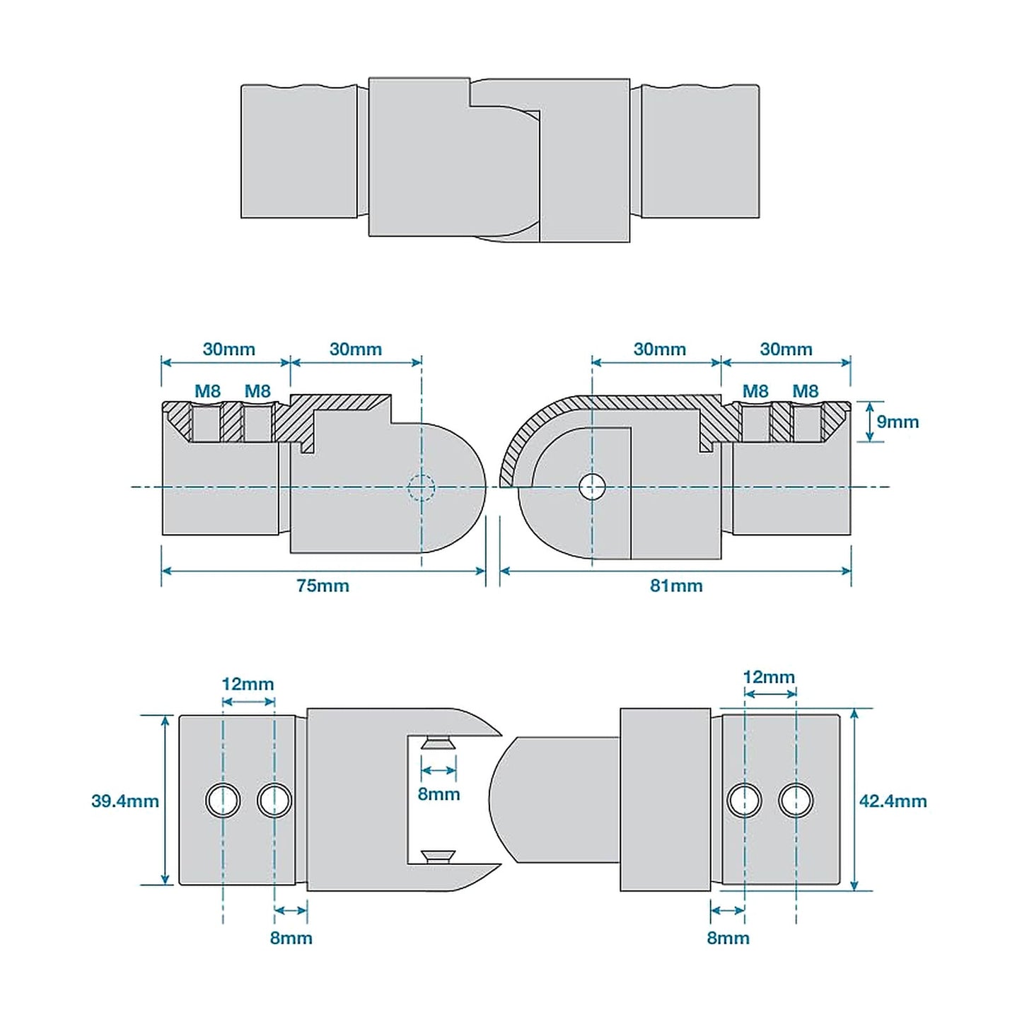 316 stainless steel adjustable handrail elbow technical drawing