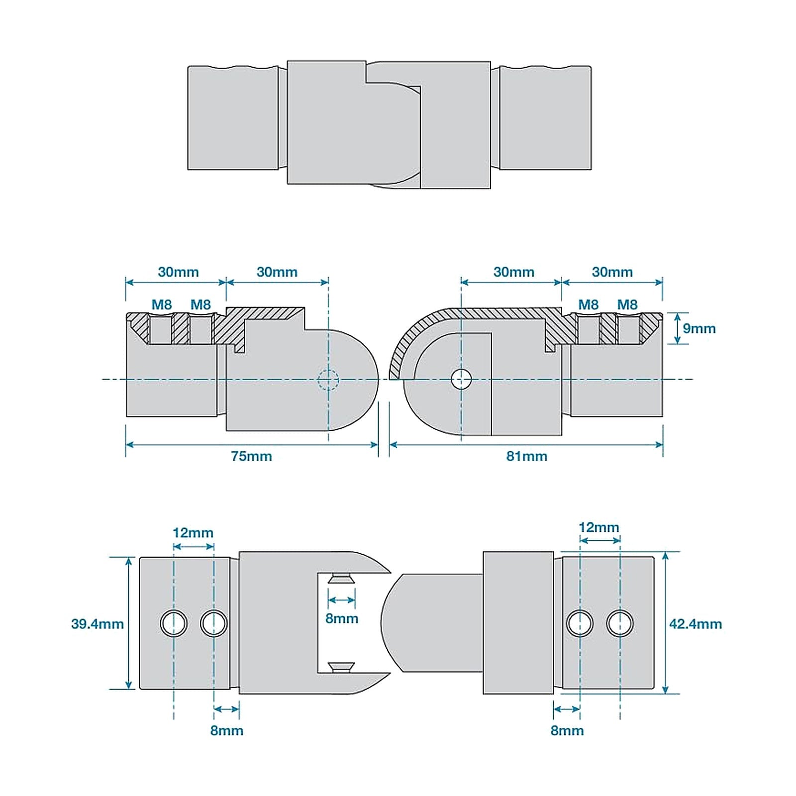 316 stainless steel adjustable handrail elbow technical drawing