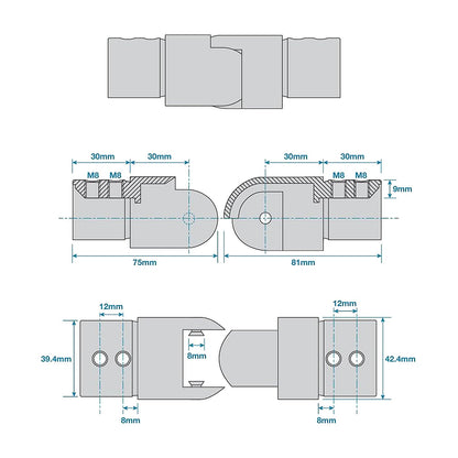 316 stainless steel adjustable handrail elbow technical drawing