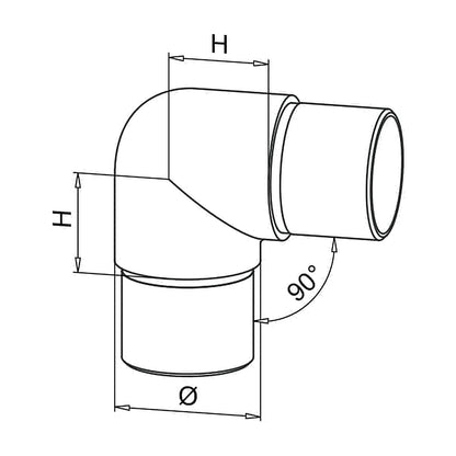 316 stainless steel 90 degree handrail elbow technical drawing