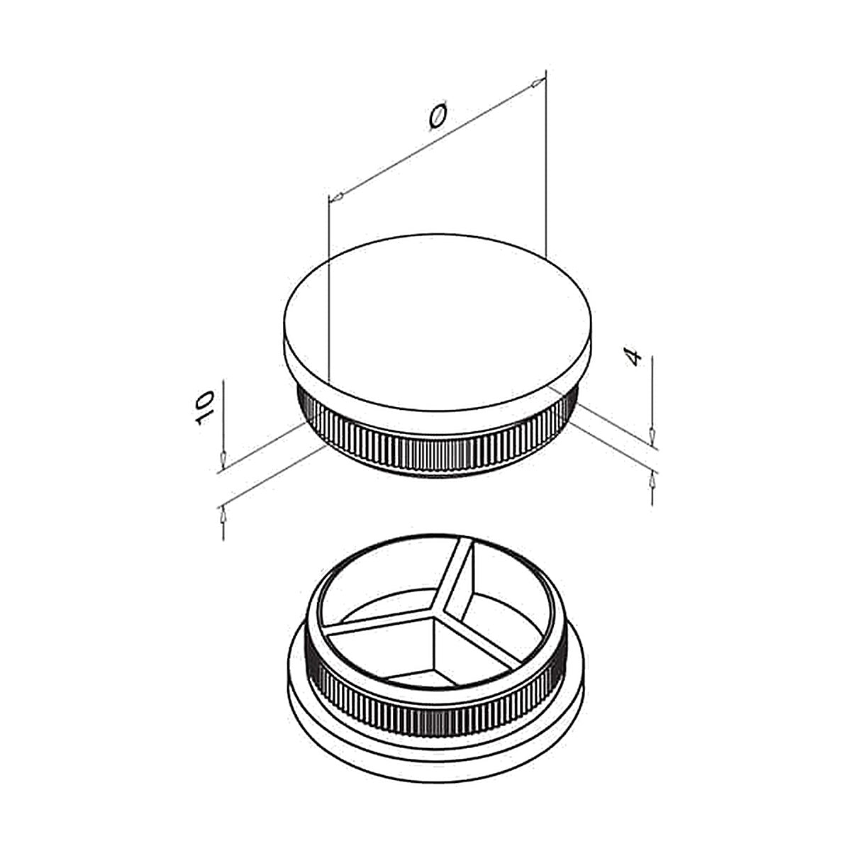 316 stainless steel handrail end cap technical drawing