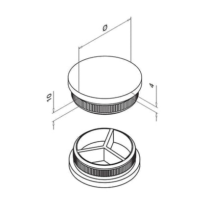 316 stainless steel handrail end cap technical drawing