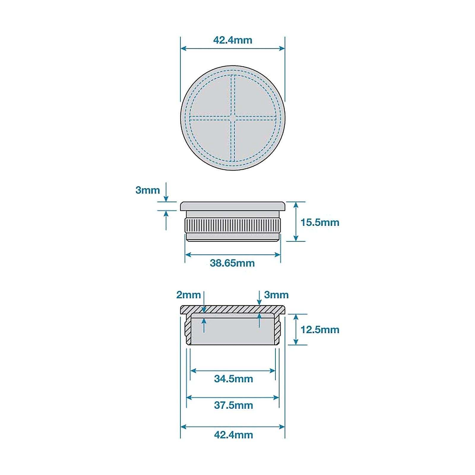 316 stainless steel handrail end cap technical drawing