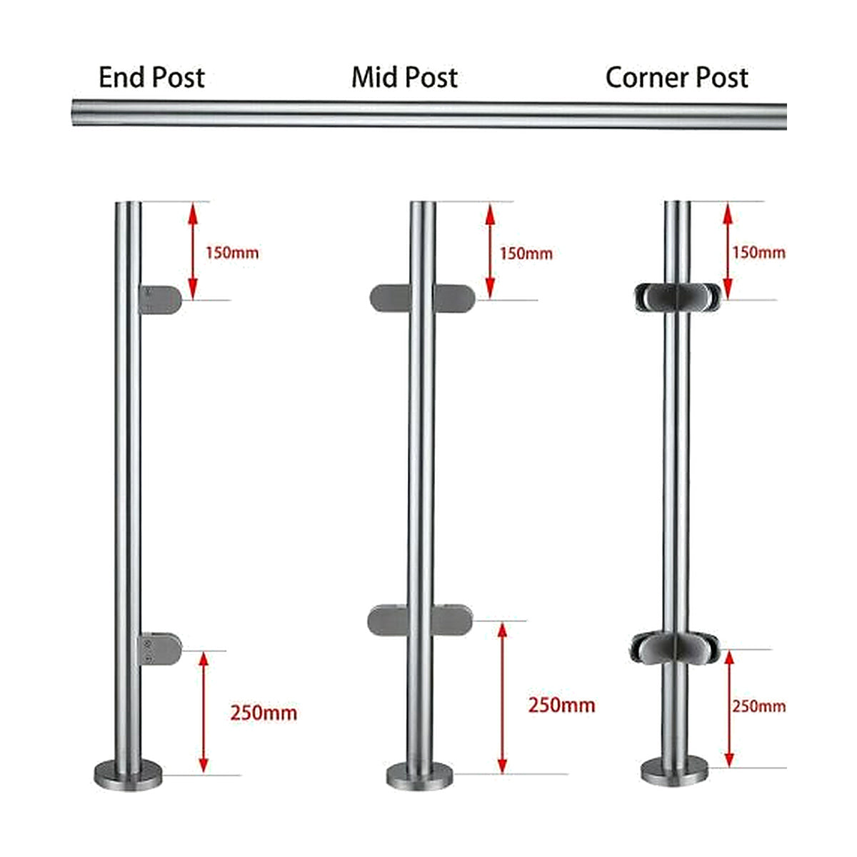 Technical drawing of 316 handrail balustrade post range