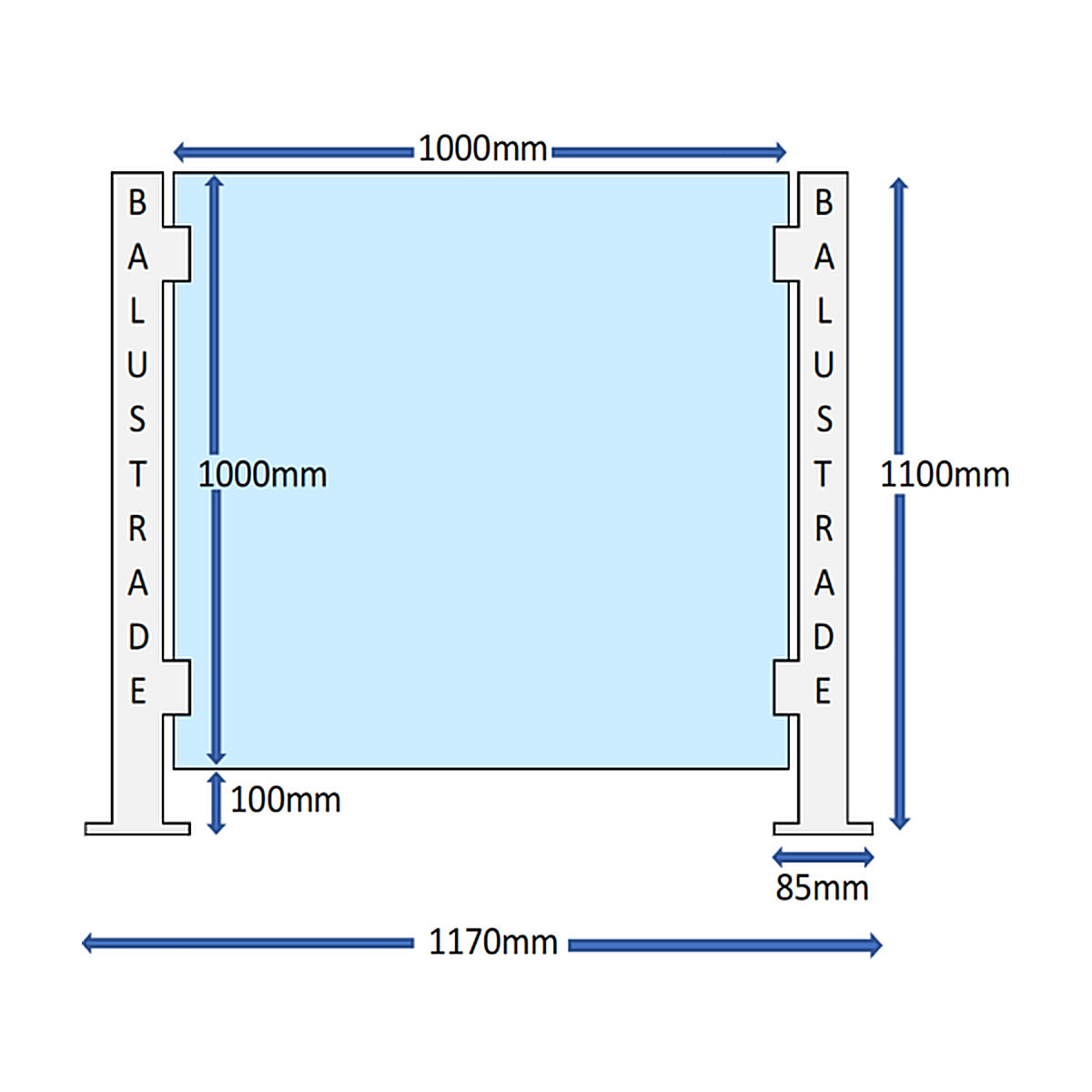 Balustrade measuring diagram for panel and post layout