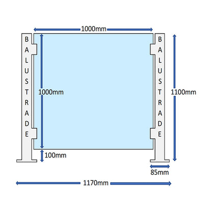 Balustrade measuring diagram for panel and post layout