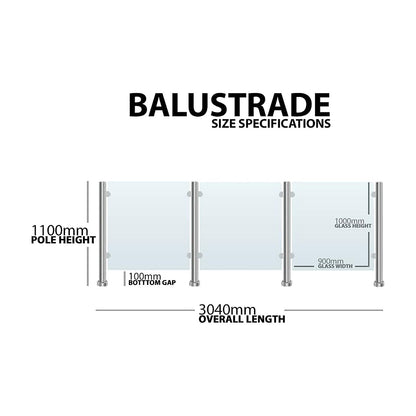 Technical drawing of frameless glass balustrade system without handrail
